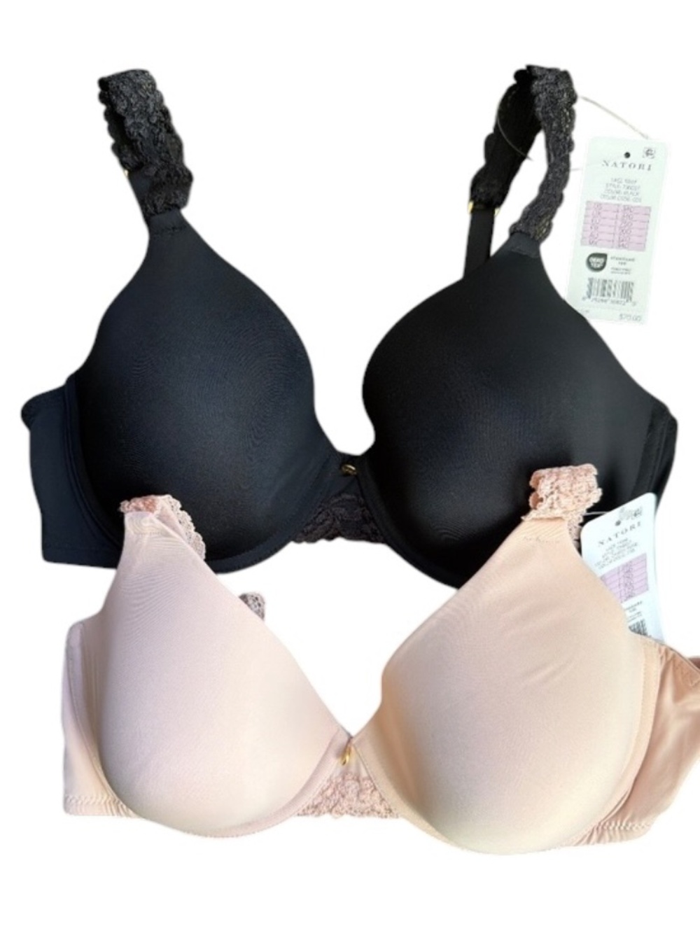 BOGO - two nwt Natori lace trim bras- one nude one black size 34D